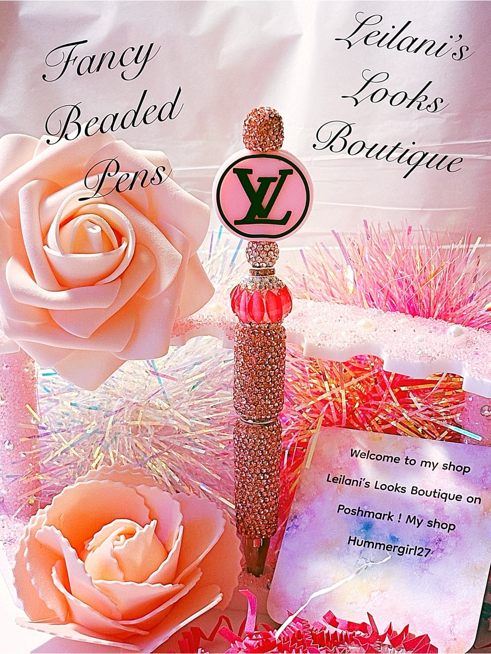 Fancy beaded Pen/gifts/pink beads/pink circle/